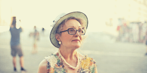 Pretty middle-aged woman on the boardwalk