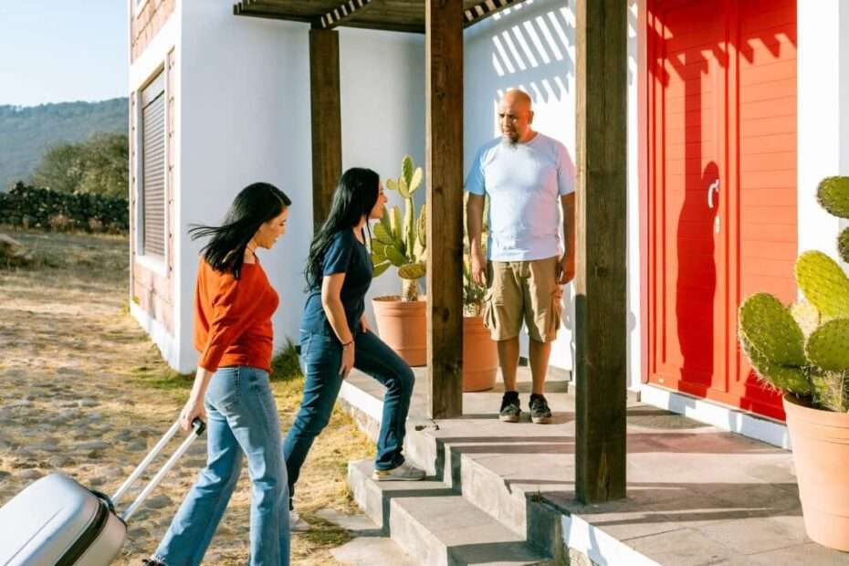 Incorporating Storytelling and Personality into Your Content - two women talking to a man in front of a house